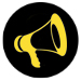 Icon showing yellow megaphone on a black background